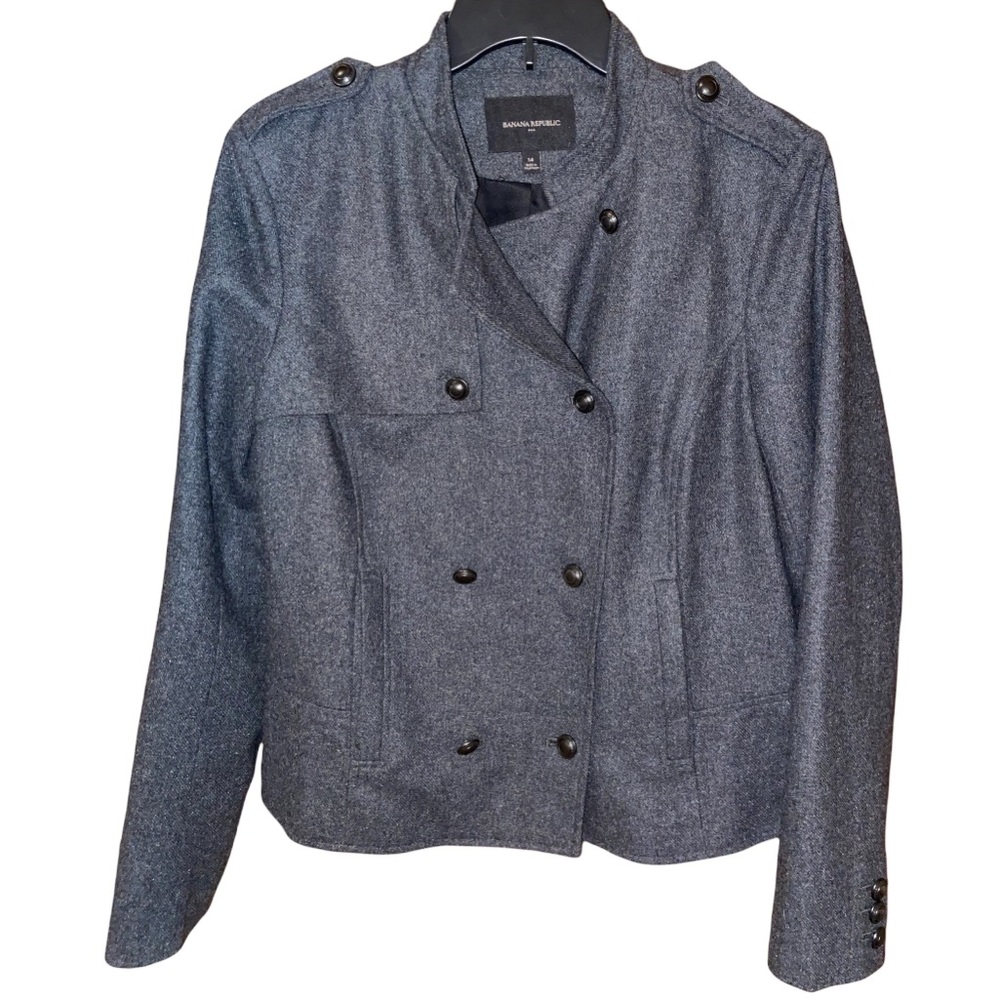 BANANA REPUBLIC Military Dark Heather Gray Wool Blend Blazer Jacket Coat Size 14